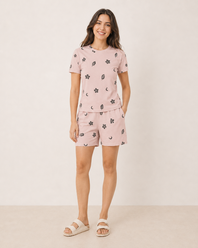 Botanical Moon in Dusty Pink - Unisex Cotton Shorts