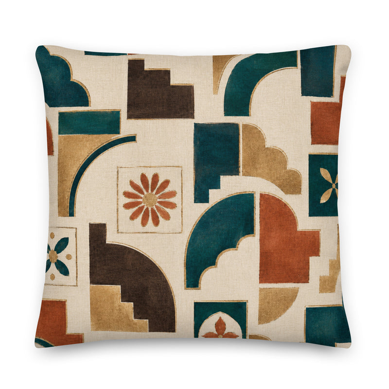 Decorative pillow with geometric pattern on a white background