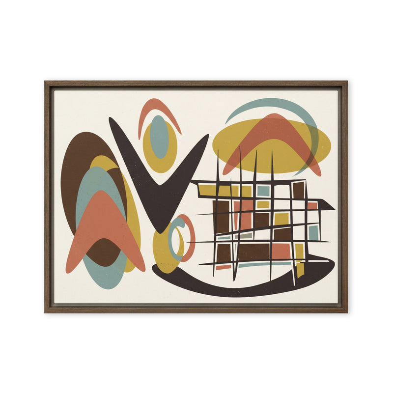 Abstract art piece with colorful shapes and patterns on a white background