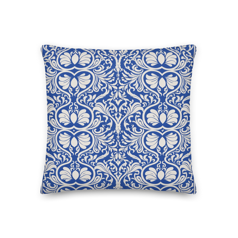 Baroque Damask Accent Pillow - Cobalt & Cream