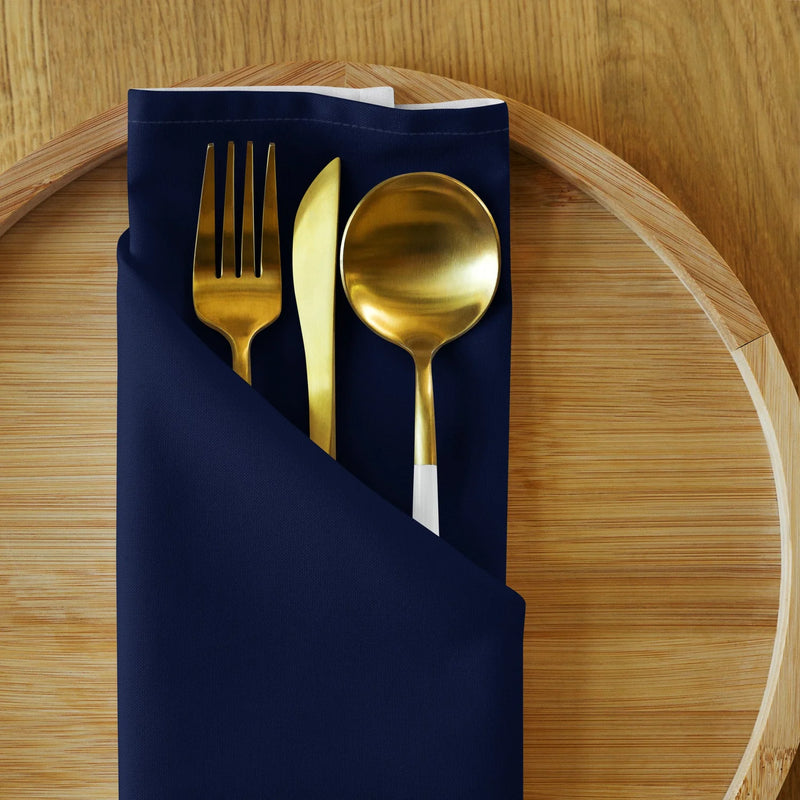 Solid blue cloth napkin set of 4 on white background, 20x20 polyester broadcloth