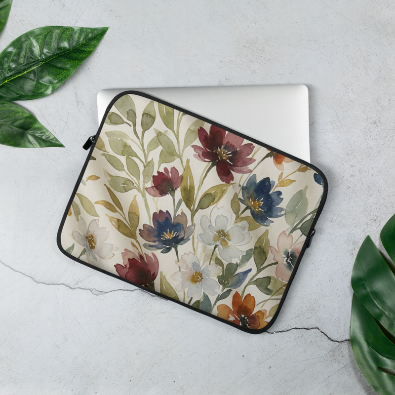 Neutral Floral Slim Laptop Sleeve — 13″ & 15″
