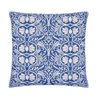 Decorative pillow with blue and white pattern on a transparent background