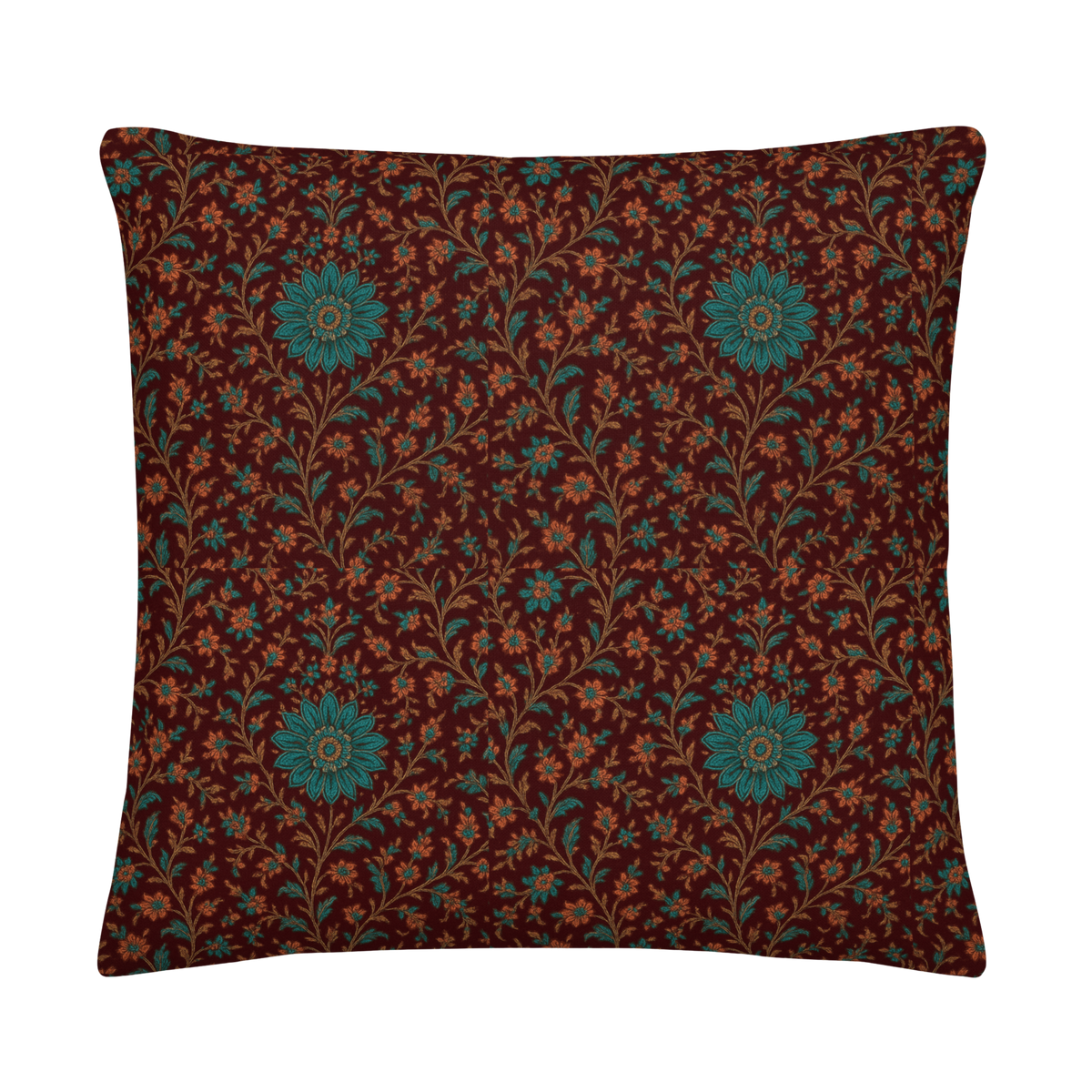 Alankari Heritage Floral Accent Pillow - Maroon & Turquoise