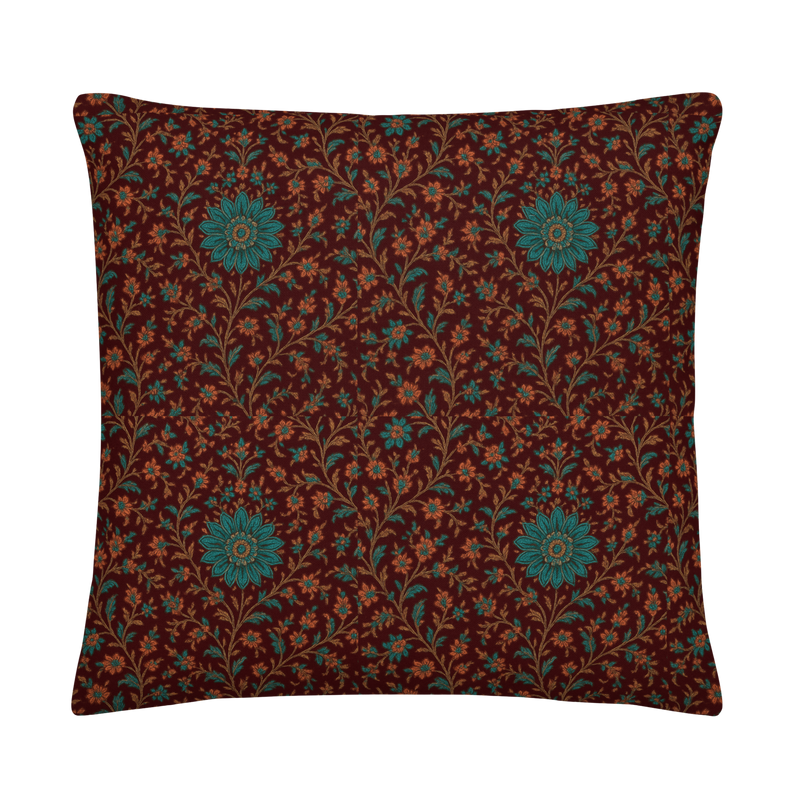 Alankari Heritage Floral Accent Pillow - Maroon & Turquoise
