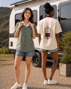 Courtyard Arch Cream Burgundy Collar : Unisex Button-Up Shirt