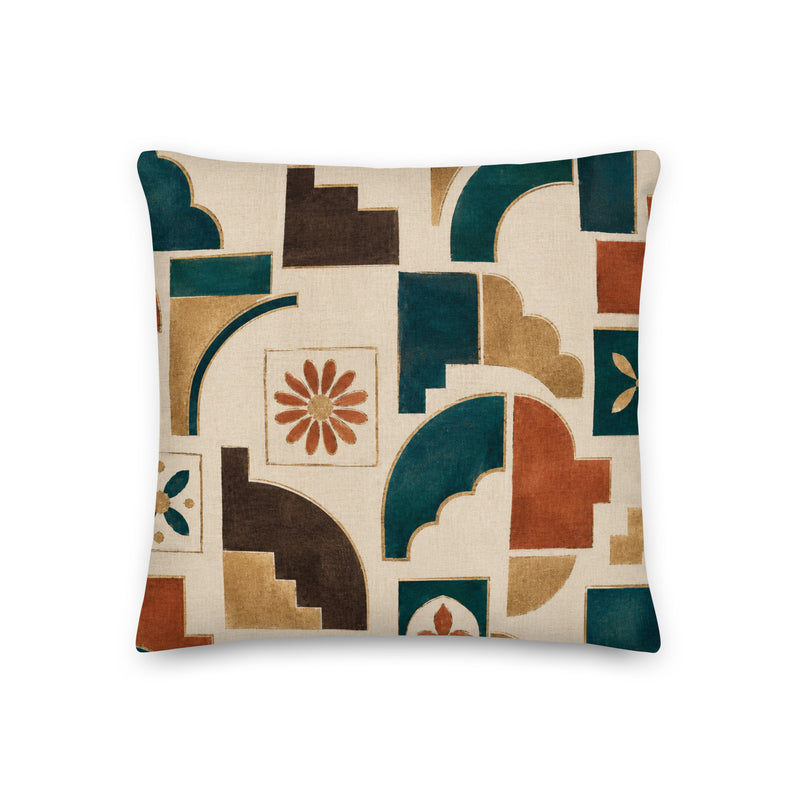 Decorative pillow with geometric pattern on a white background