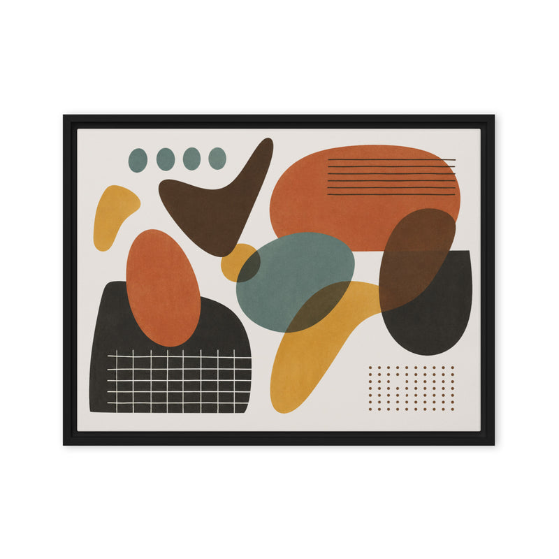 Abstract art print with geometric shapes in earthy tones on a white background