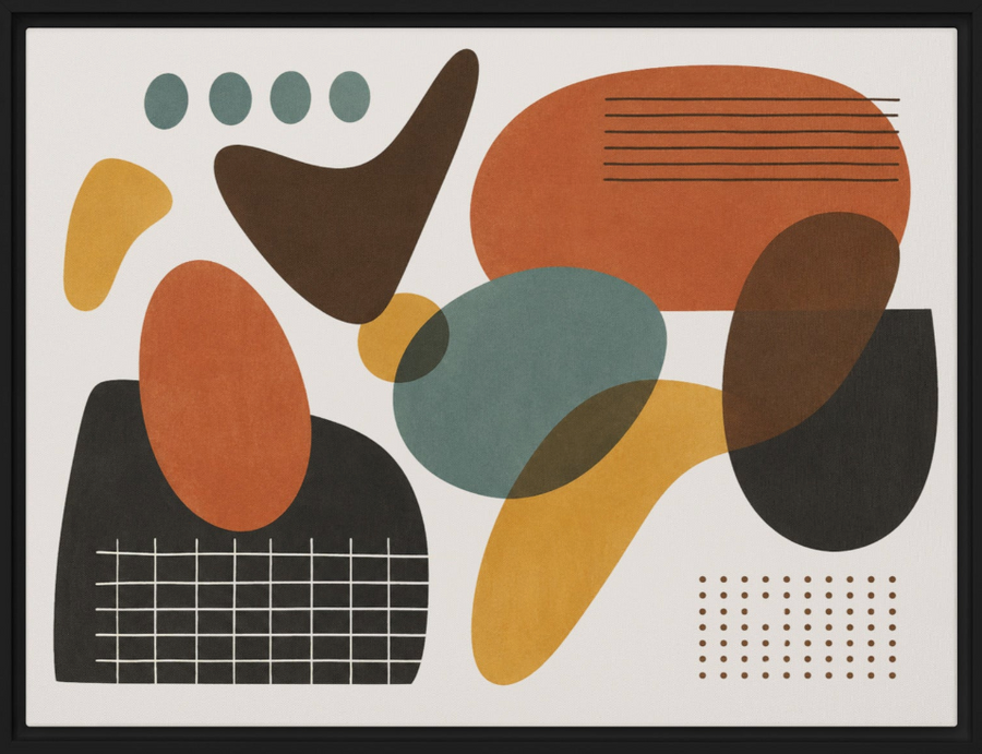 Earth Tone - Mid-Century Abstract Framed Canvas Wall Art – 9" × 12"