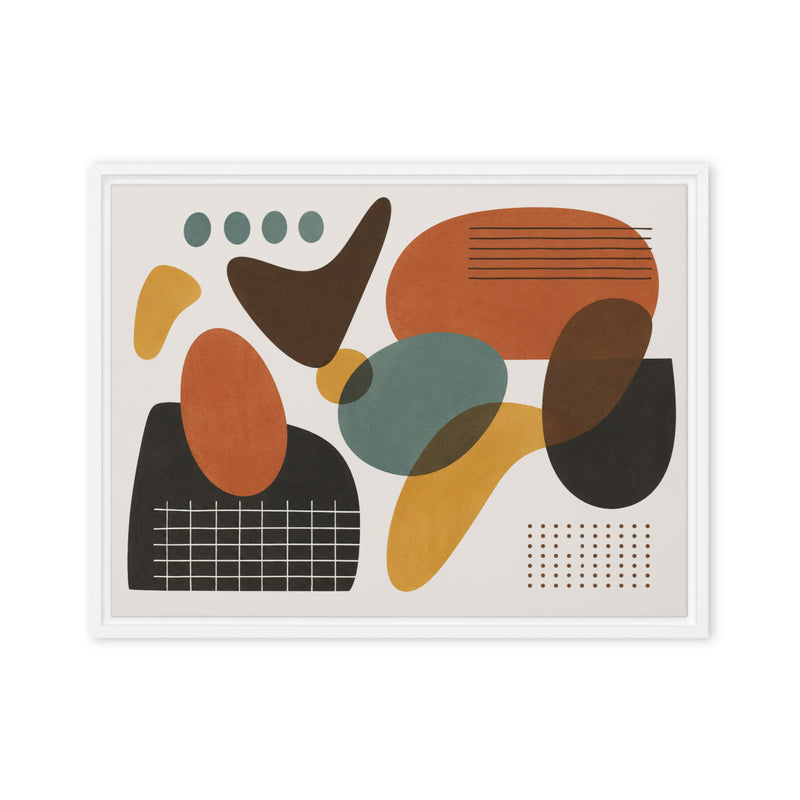 Abstract art print with geometric shapes in earthy tones on a white background