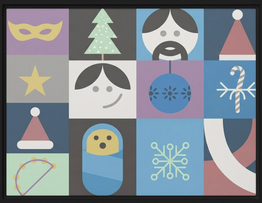 Mid Century Festive Icons - Framed Canvas Wall Art – 9" × 12"