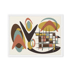 Abstract art print with geometric shapes on a beige background