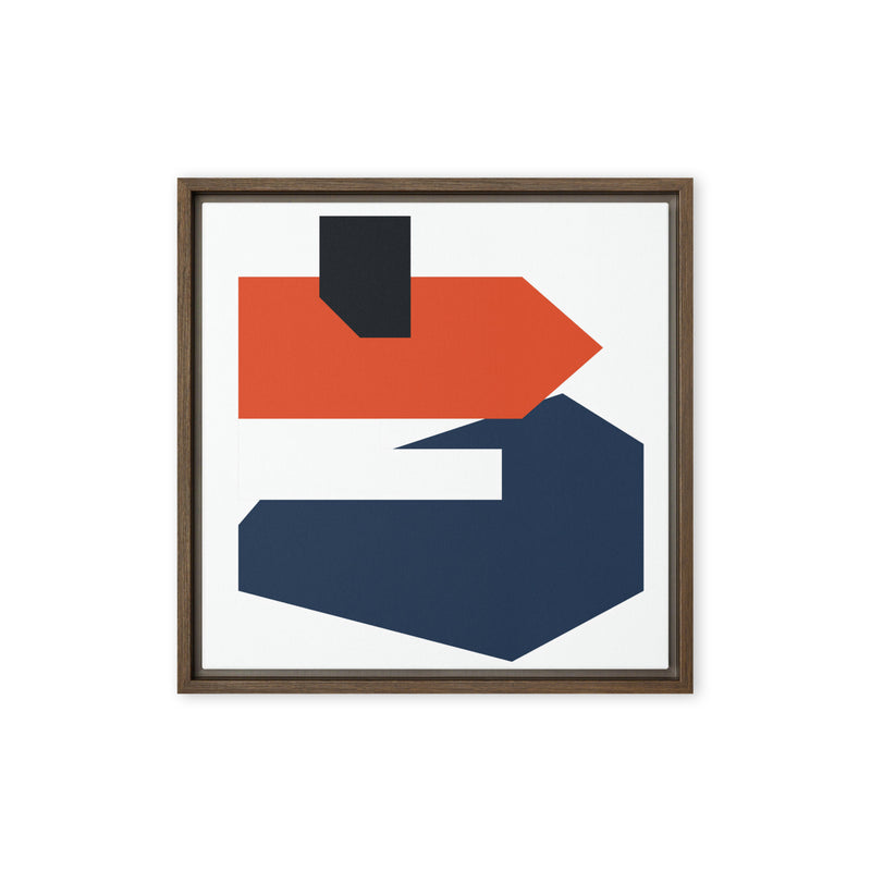 Framed abstract art with geometric shapes on a white background
