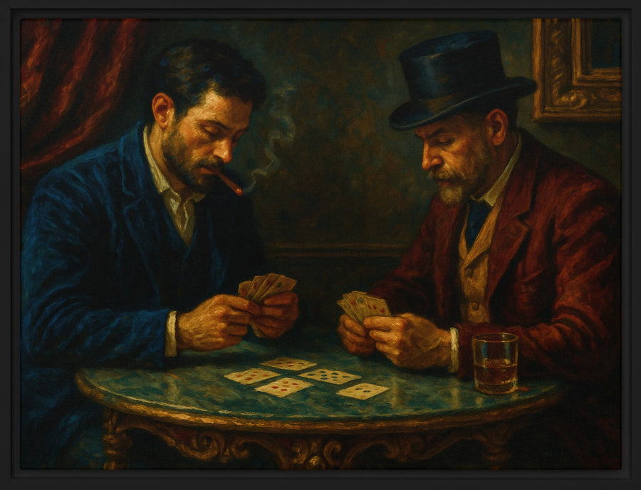 Card Player's Mood Framed Canvas Wall Art – 9" × 12"