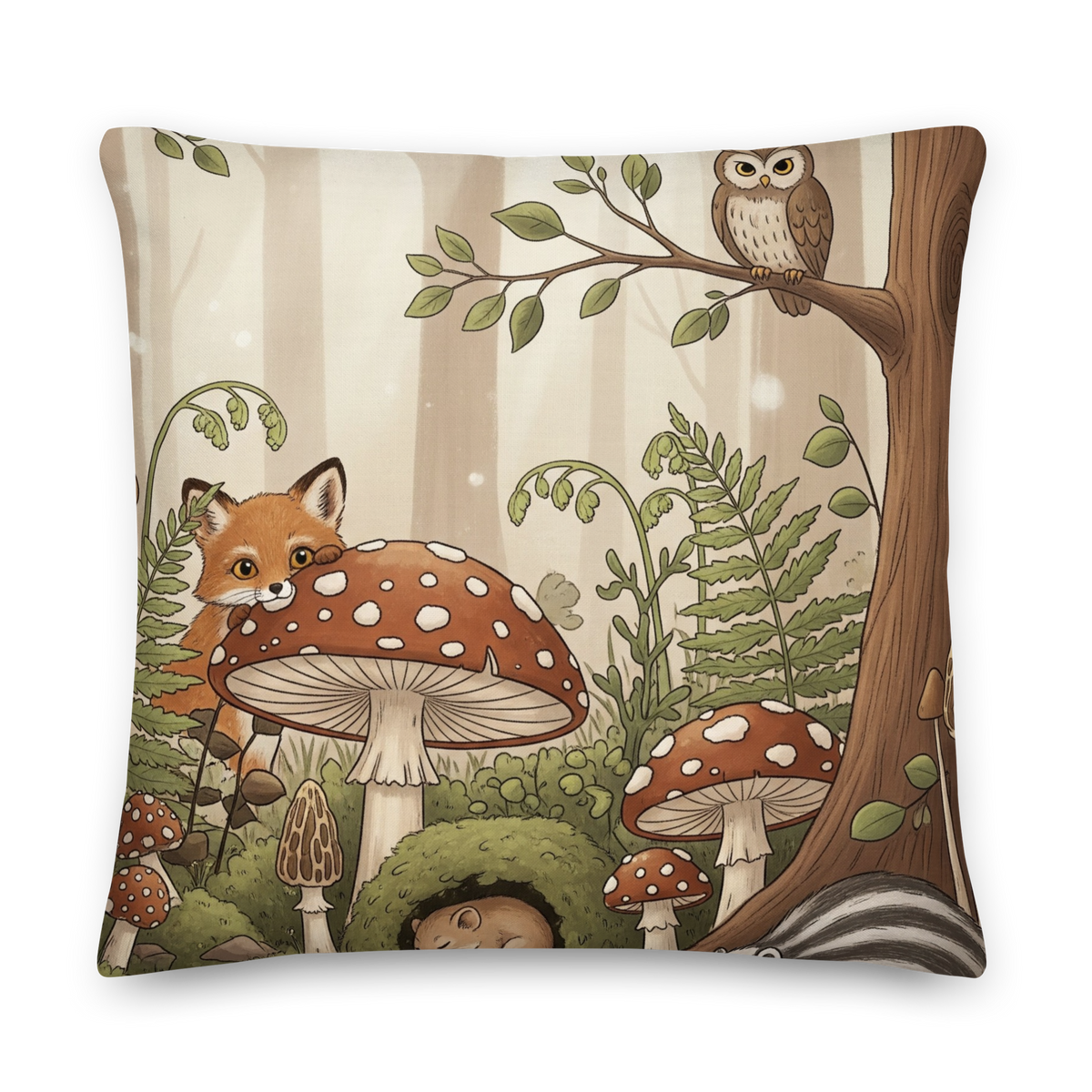Woodland Forest Mushroom Accent Pillow