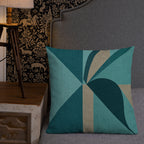 Decorative pillow with geometric pattern on a gray sofa