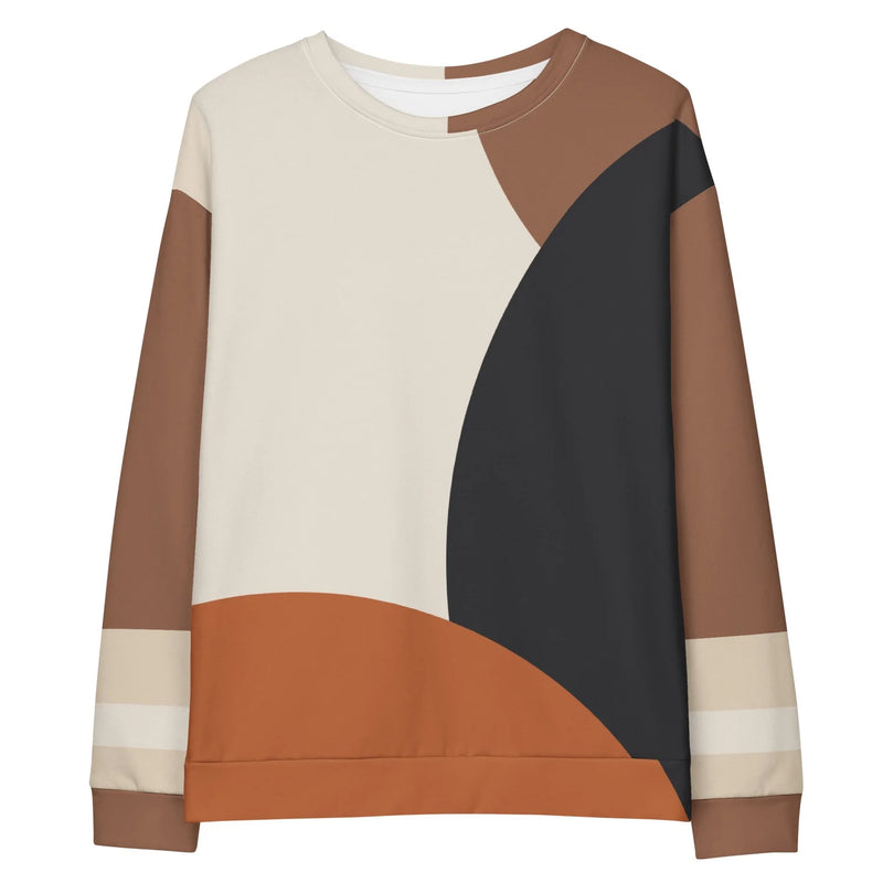 Earth Tone Geometric Oversized Cotton Sweatshirt in white — front view by Moodscape Shop
