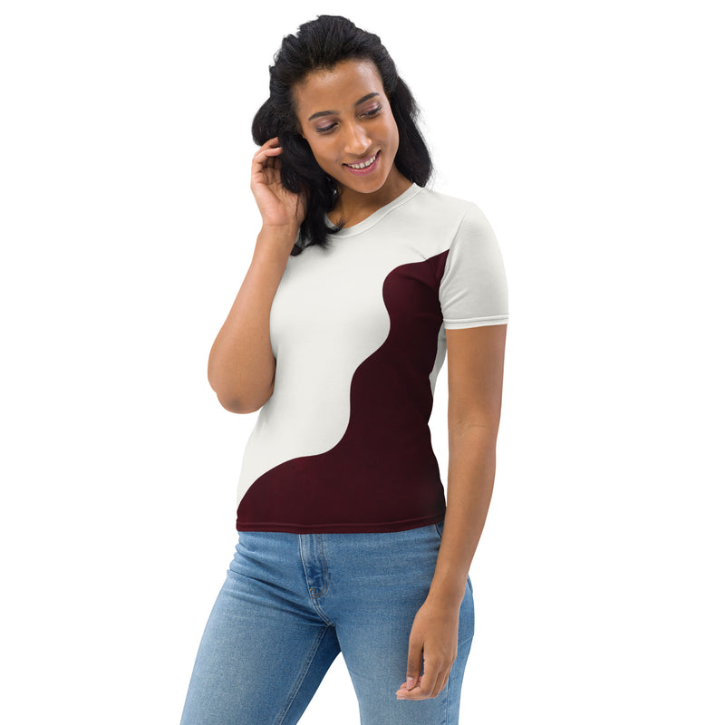 Abstract Wave - Charcoal Gray & Burgundy Women's T-shirt