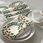 Evergreen Holiday Floral cloth napkin set of 4 with eucalyptus and warm blooms on cream background