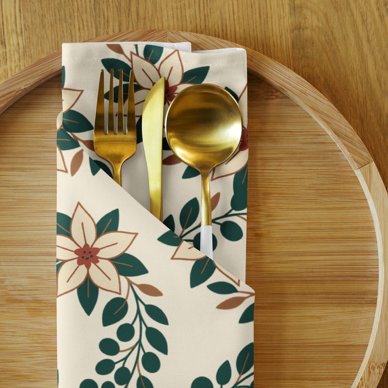 Evergreen Holiday Floral Cloth Napkin Set of 4