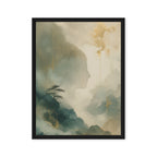Framed artwork with a silhouette of a person and a scenic landscape.