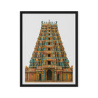 Framed artwork of a colorful temple structure on a white background