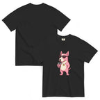 Kawaii Bull Terrier Boba Tea Heavyweight Graphic Unisex T-Shirt in black front and back view