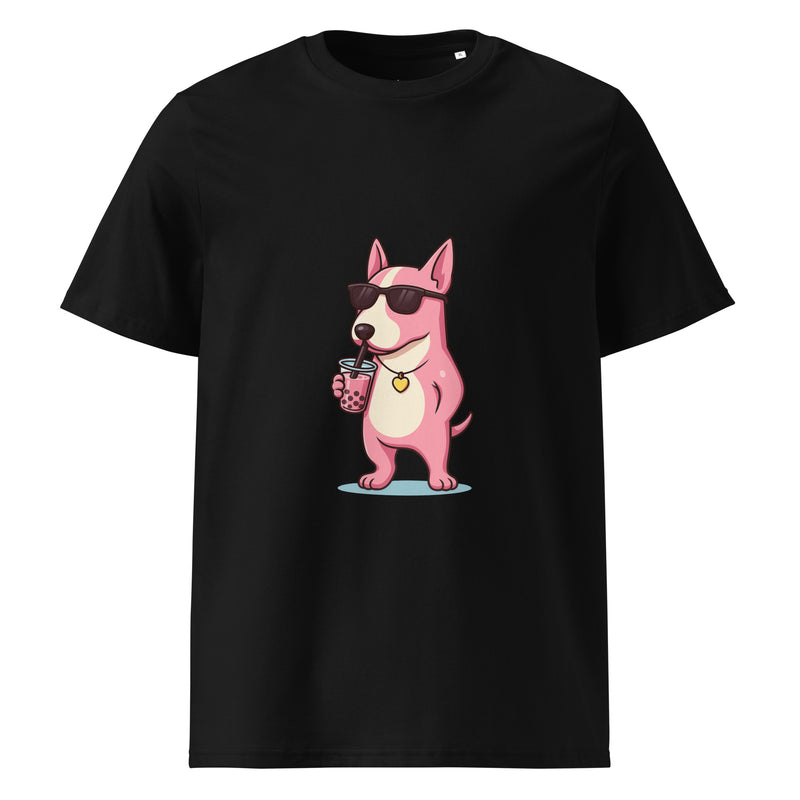Mini Bull Terrier with Boba Tea - Organic Cotton Unisex T-shirt