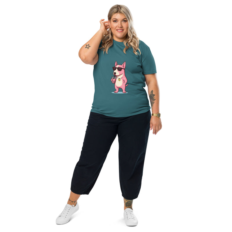 Mini Bull Terrier with Boba Tea - Organic Cotton Unisex T-shirt
