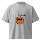 Gray t-shirt with an orange and black graphic and text 'CAN'T EVEN' on a white background