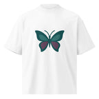 Minimalist Butterfly Organic Oversized High Neck T-Shirt in white front view
