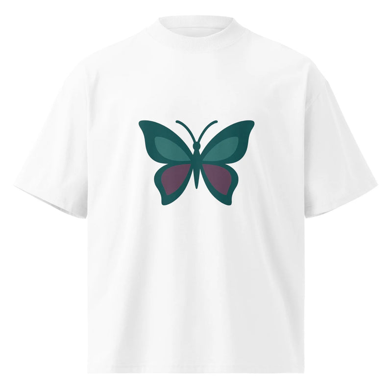 Minimalist Butterfly Organic Oversized High Neck T-Shirt in white front view