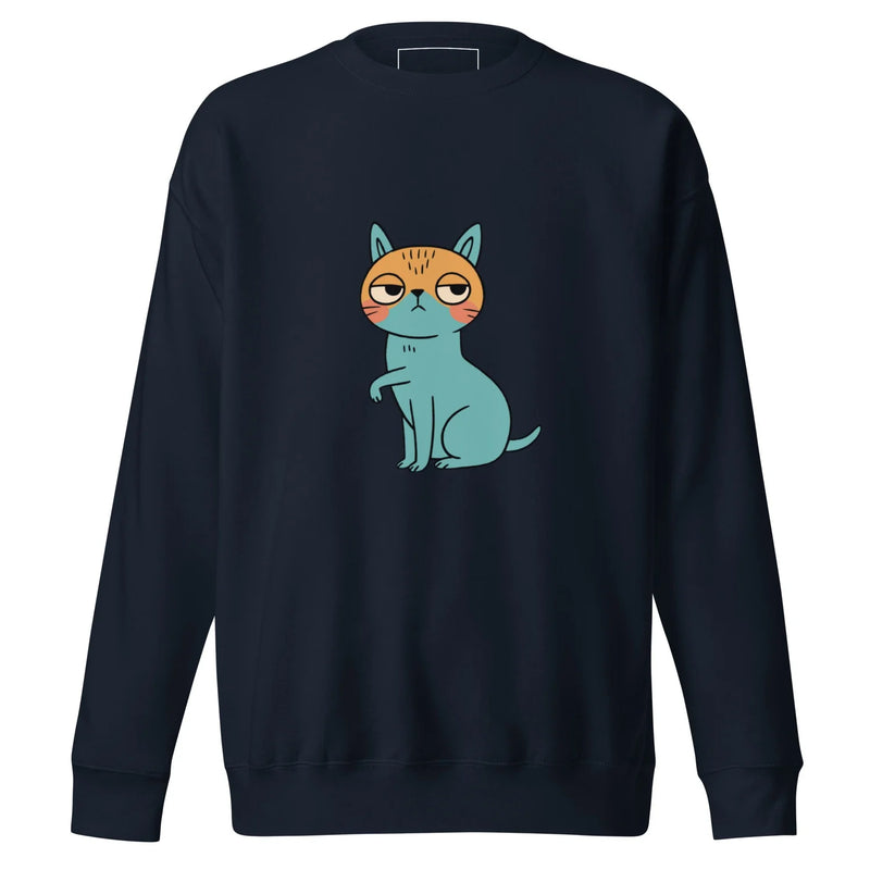 Cute Cat Graphic Premium Crewneck Sweatshirt in navy blazer — front view by Moodscape Shop
