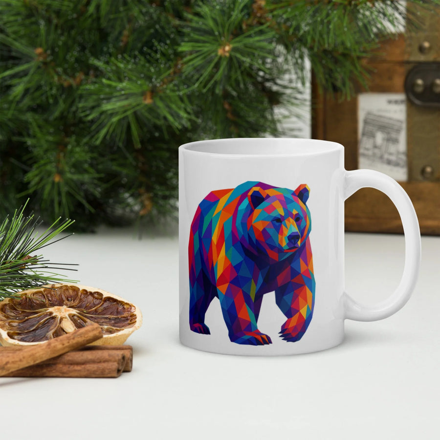 Bear quote white glossy ceramic mug 11 oz with handle on right