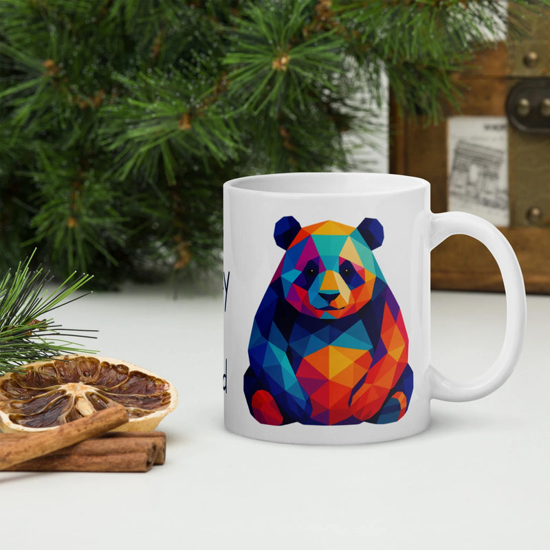 Panda quote white glossy ceramic mug 11 oz with playful panda illustration